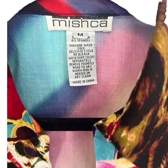 Mishca Tie Front Women's Blouse Vibrant Colors Multi Patterned Top Size Medium - Picture 5 of 5